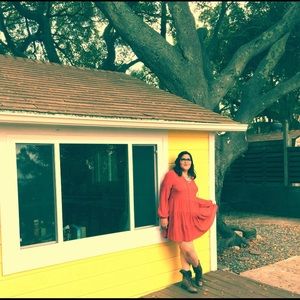 BOHO ORANGE LONG SLEEVE DRESS